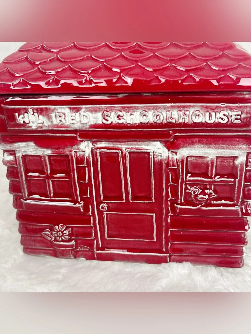 Rare Vintage Lil Red Schoolhouse Cookie Jar Ceramic Americana Primitive Rustic